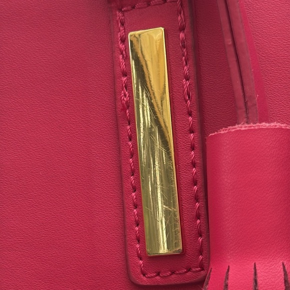 Joy & Iman Hot Pink Leather Tote Tassels Built In Organizer Tons Of Pockets - Picture 4 of 16
